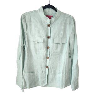 Sunny Leigh 100% Linen Mint Green Tunic Top Long Sleeve Button Down Shirt L